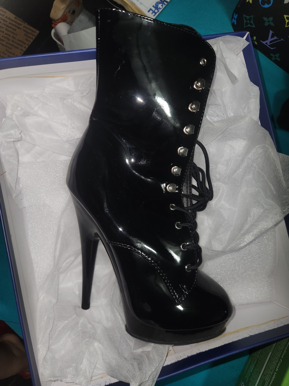 Women’s High Heel Lace-Up Ankle Boot - Black Patent Brand New Never Worn In Box